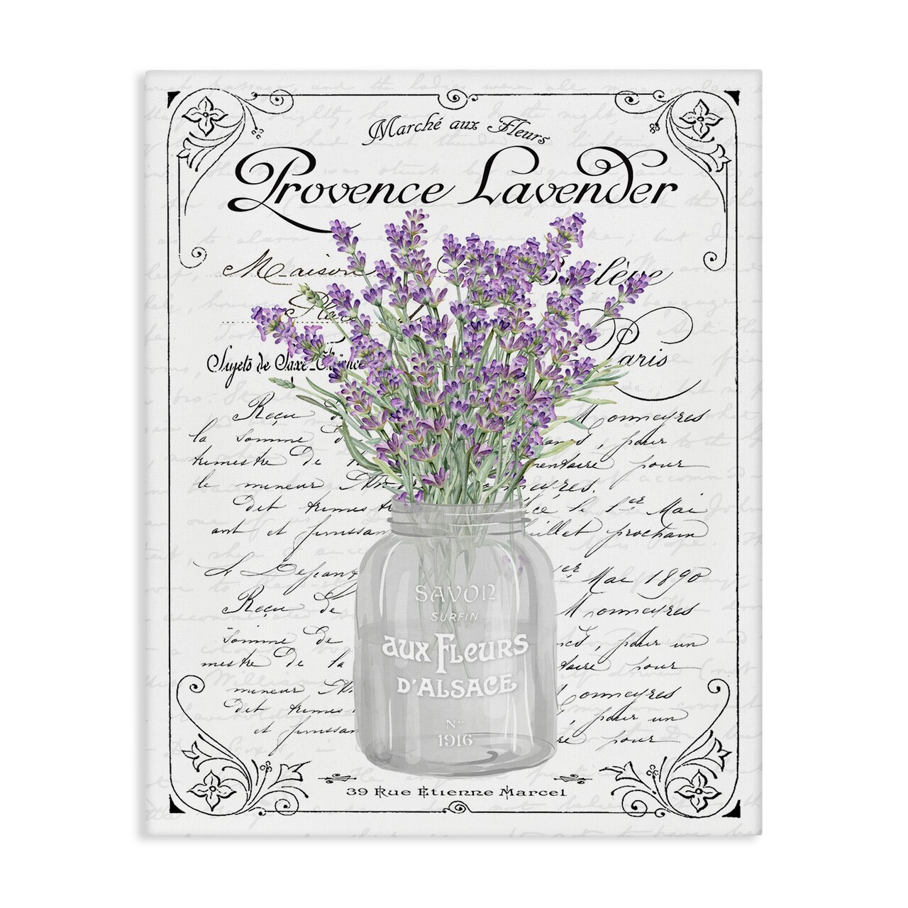 Stupell Industries Lavender Ornate French Script Canvas Wall Art